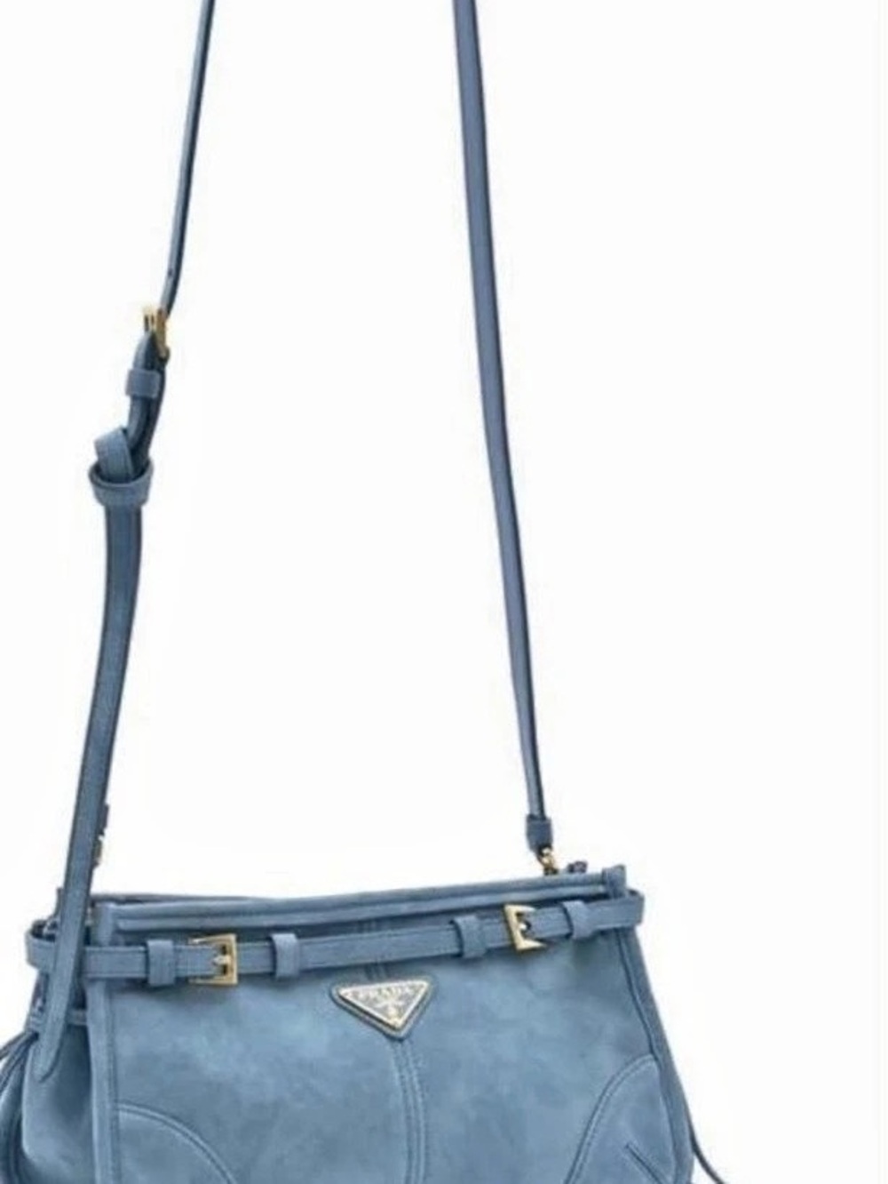 Prada Buckle Suede Bag Blue crossbody Bonnie bag